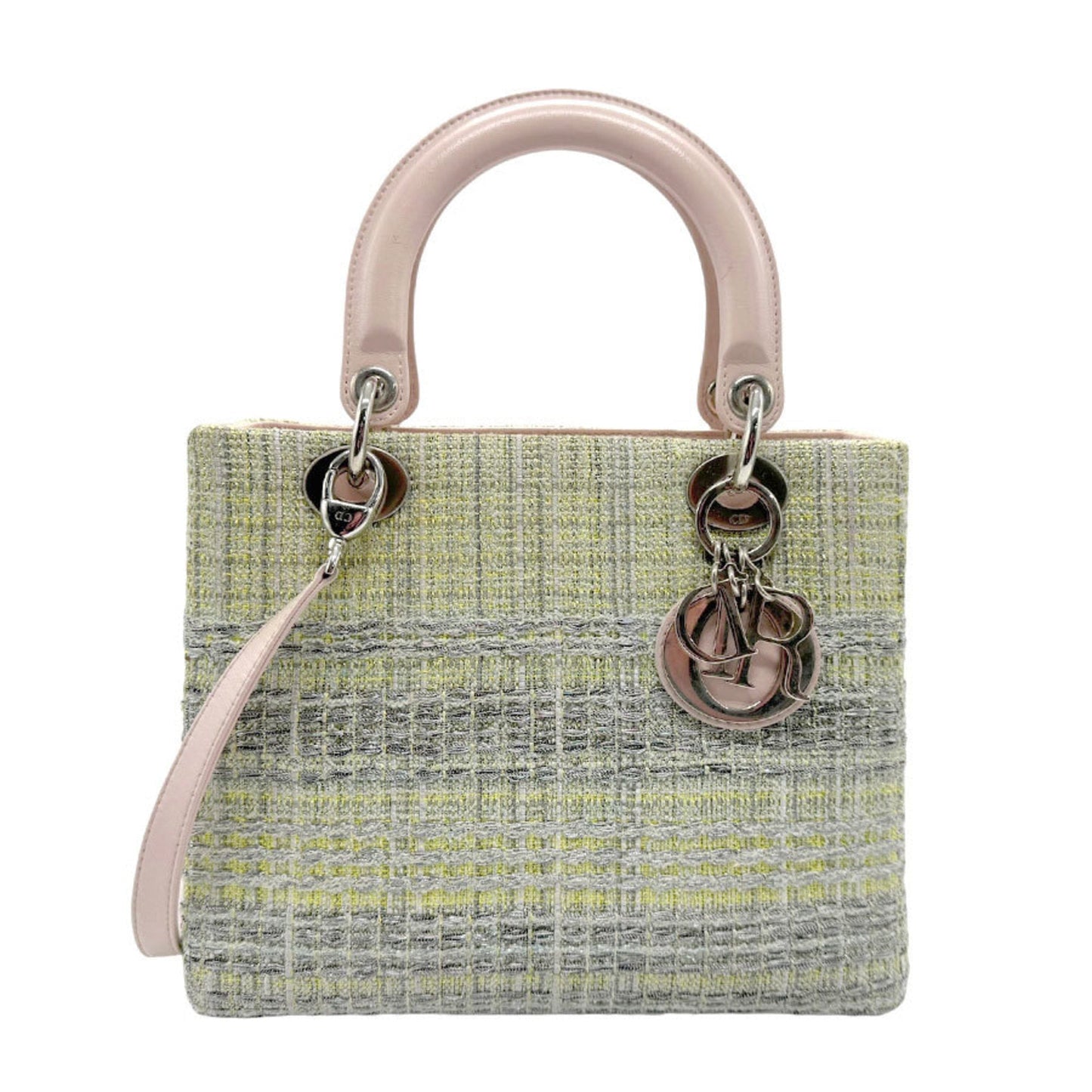 Dior Handbag Christian Tweed Shoulder Bag Leather Silver