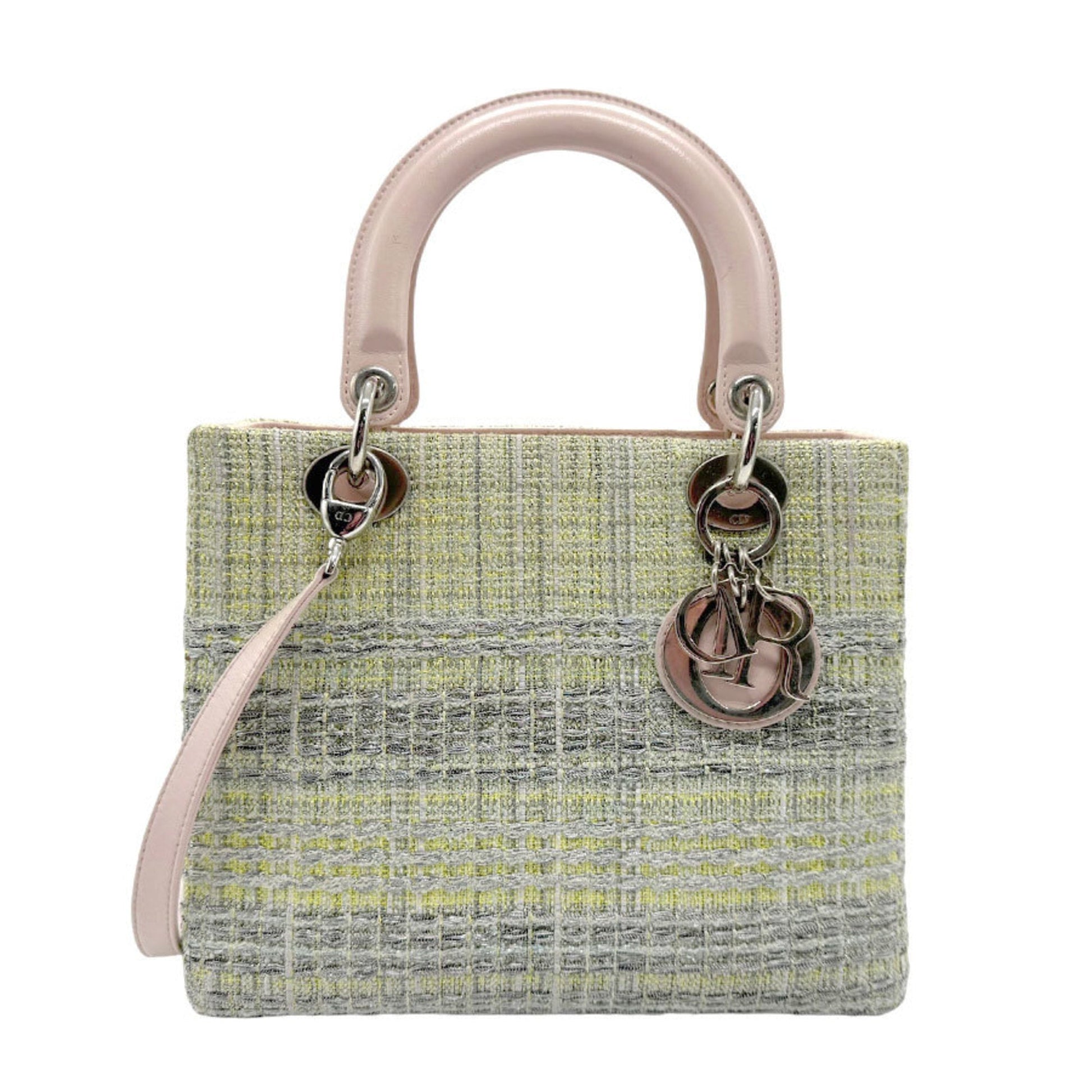 Dior Handbag Christian Tweed Shoulder Bag Leather Silver