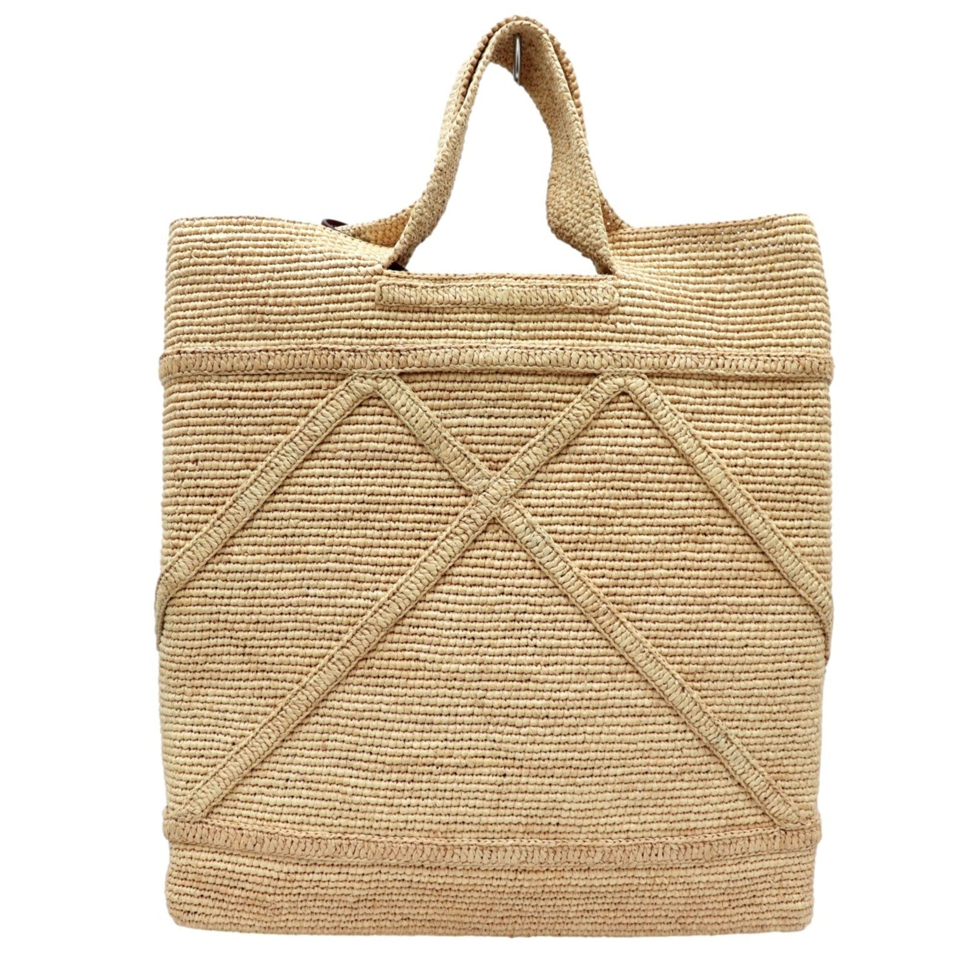 Prada Tote Bag Ladies Triangle Plate With Pouch Straw Leather Raffia Beige