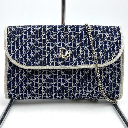 Dior Handbag Christian Shoulder Bag 3 Canvas Blue Navy