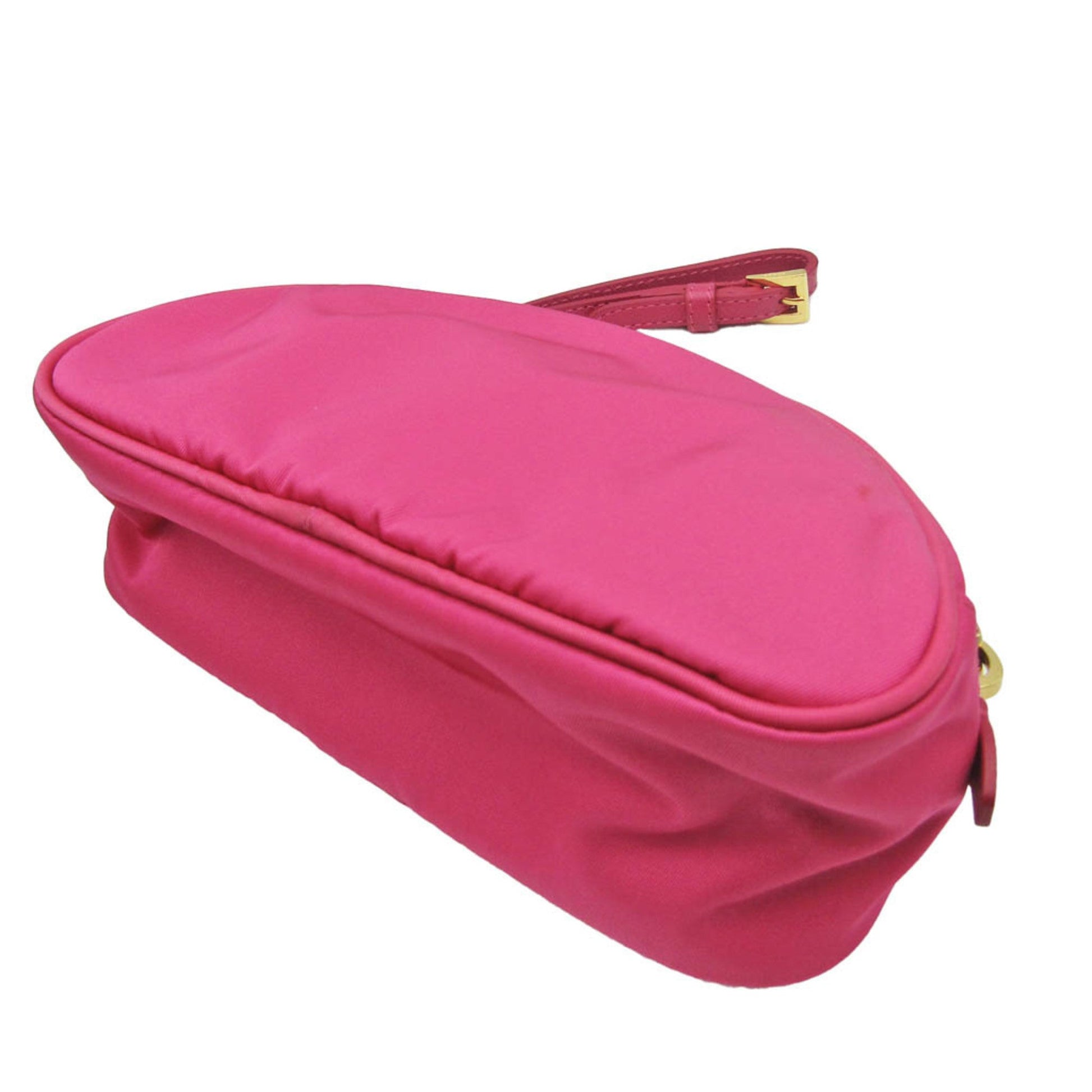 Prada Women Pouch Luxury Handbag Leather Nylon Pink Clutch Bag