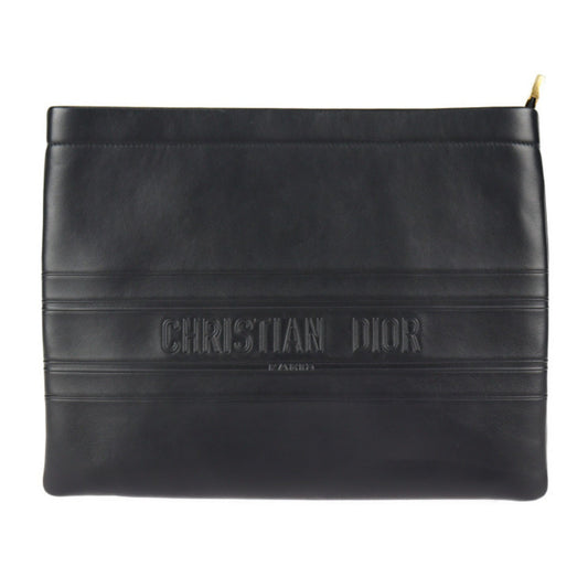 Dior Handbag Christian Clutch Bag Leather Black