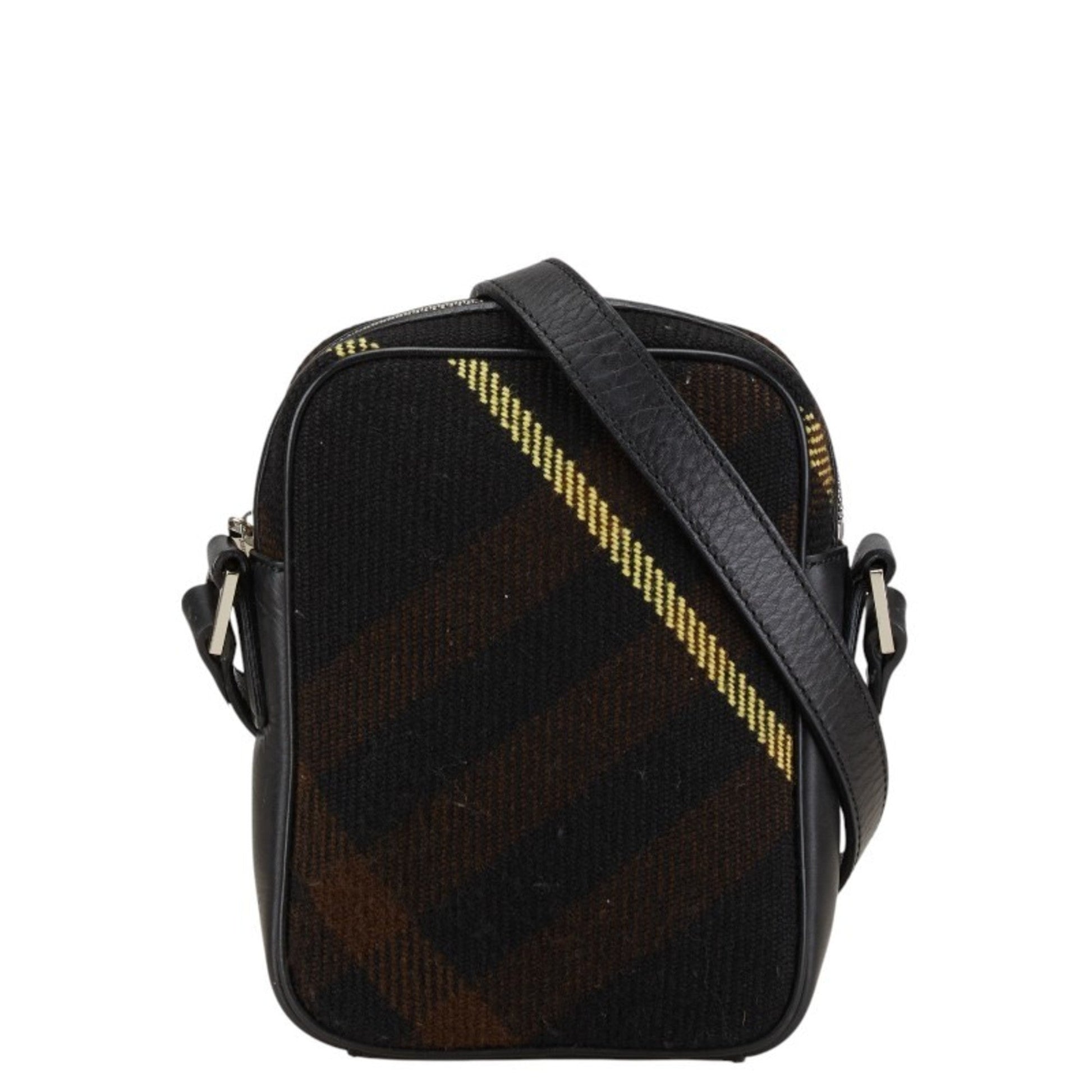 Burberry Wool Shoulder Bag Leather Black Brown