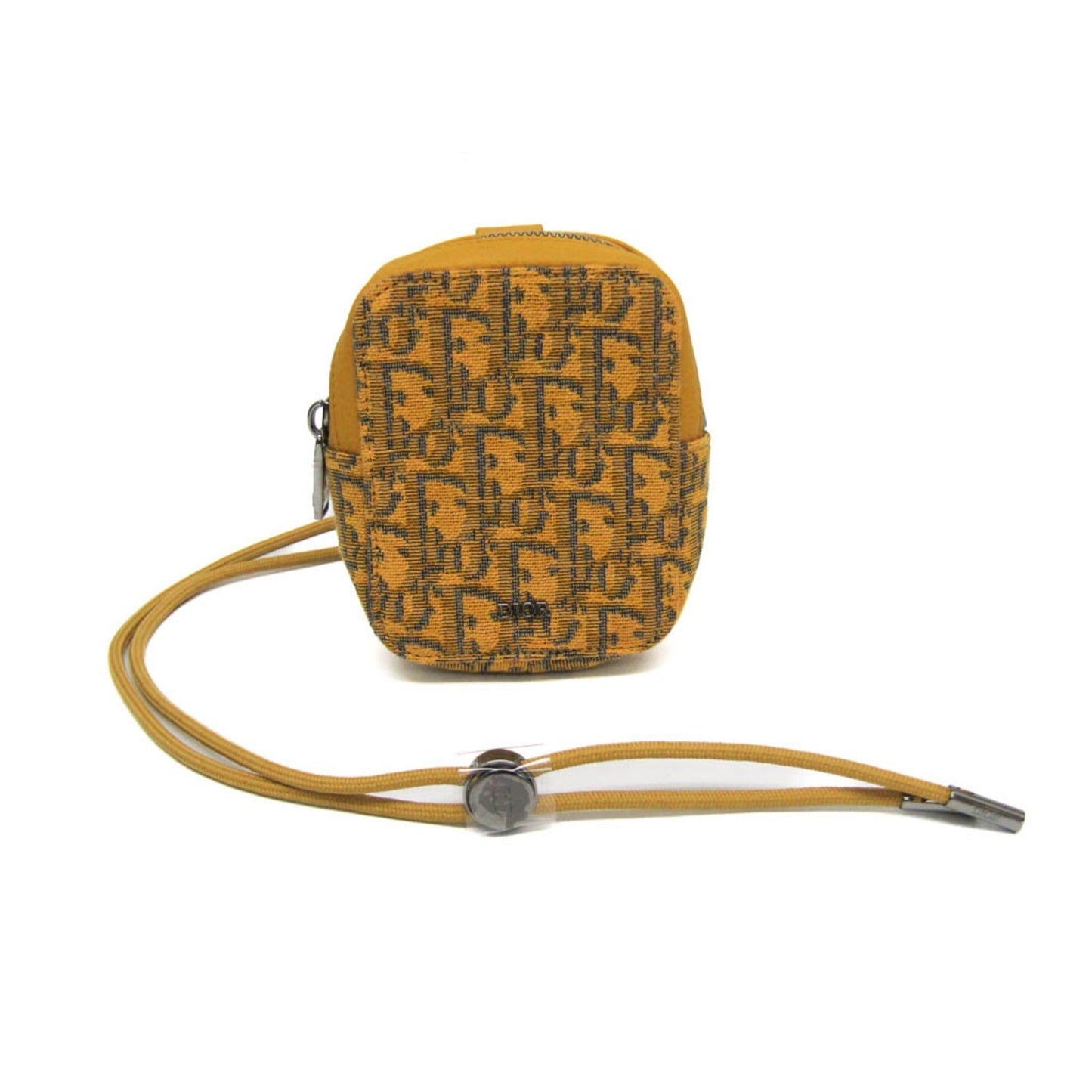 Dior Handbag Christian Jacquard Pouch Shoulder Bag Leather Yellow