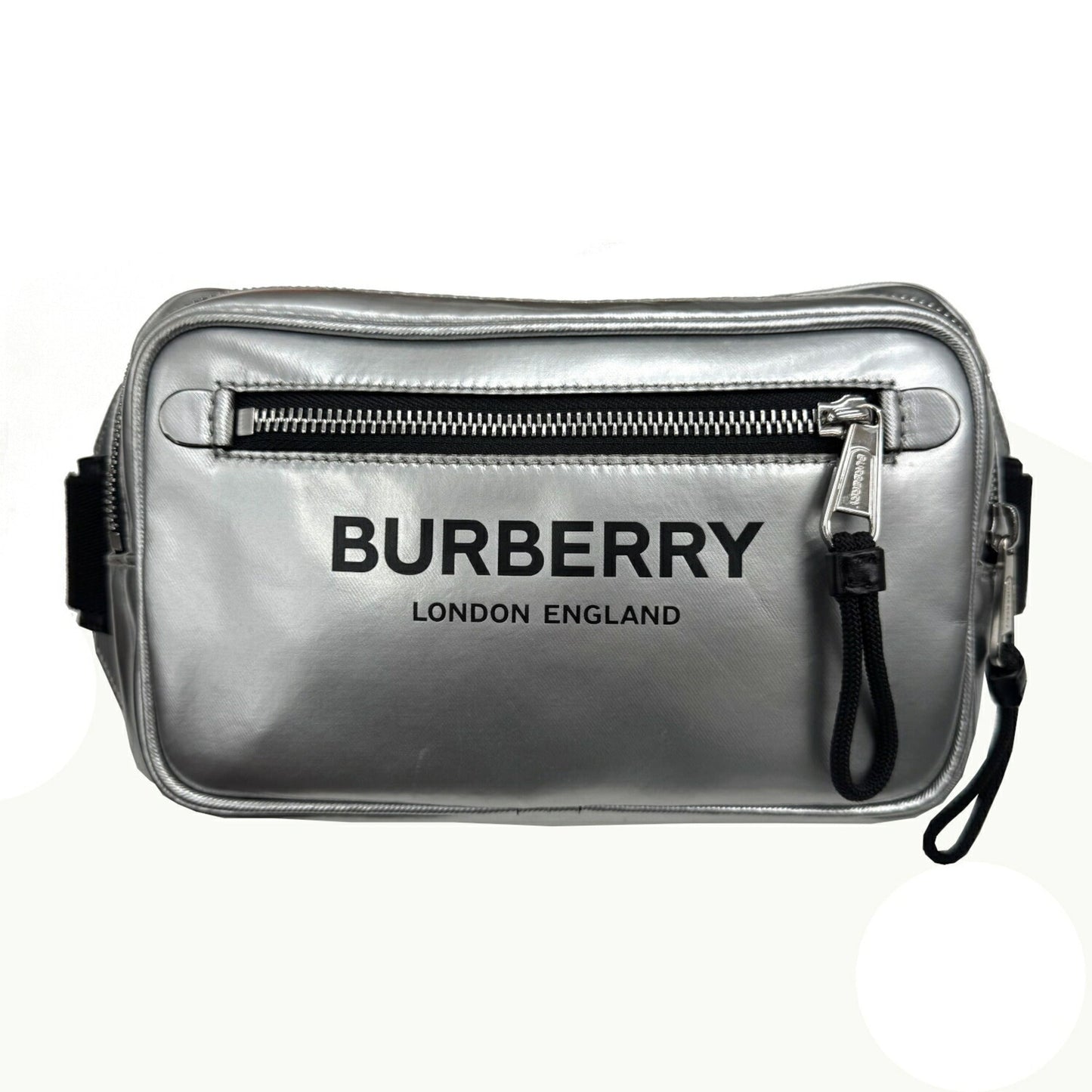 Burberry Metallic Shoulder Bag Sling Bag Leather Canvas Silver