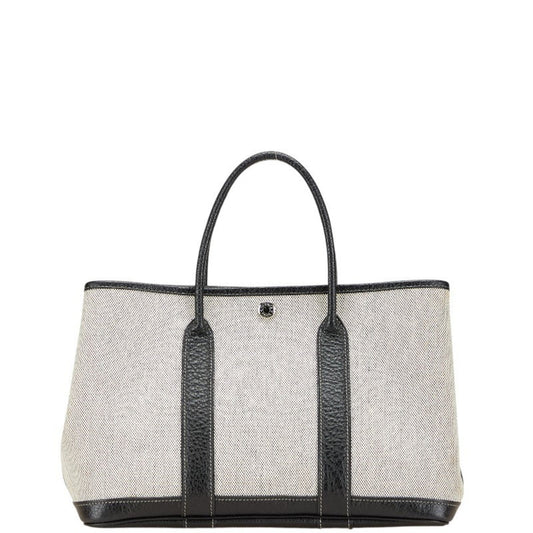 Hermes Garden Toile Handbag Tote Bag Leather Black Gray
