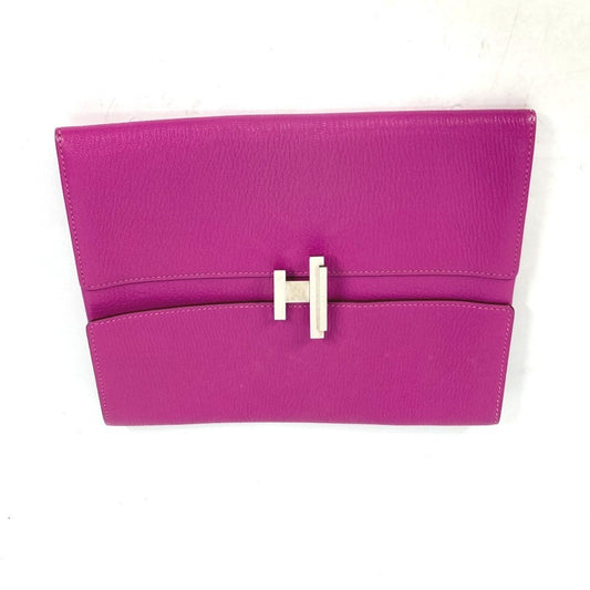 Hermes Rose Chevre Clutch Bag Pouch Leather Pink Purple