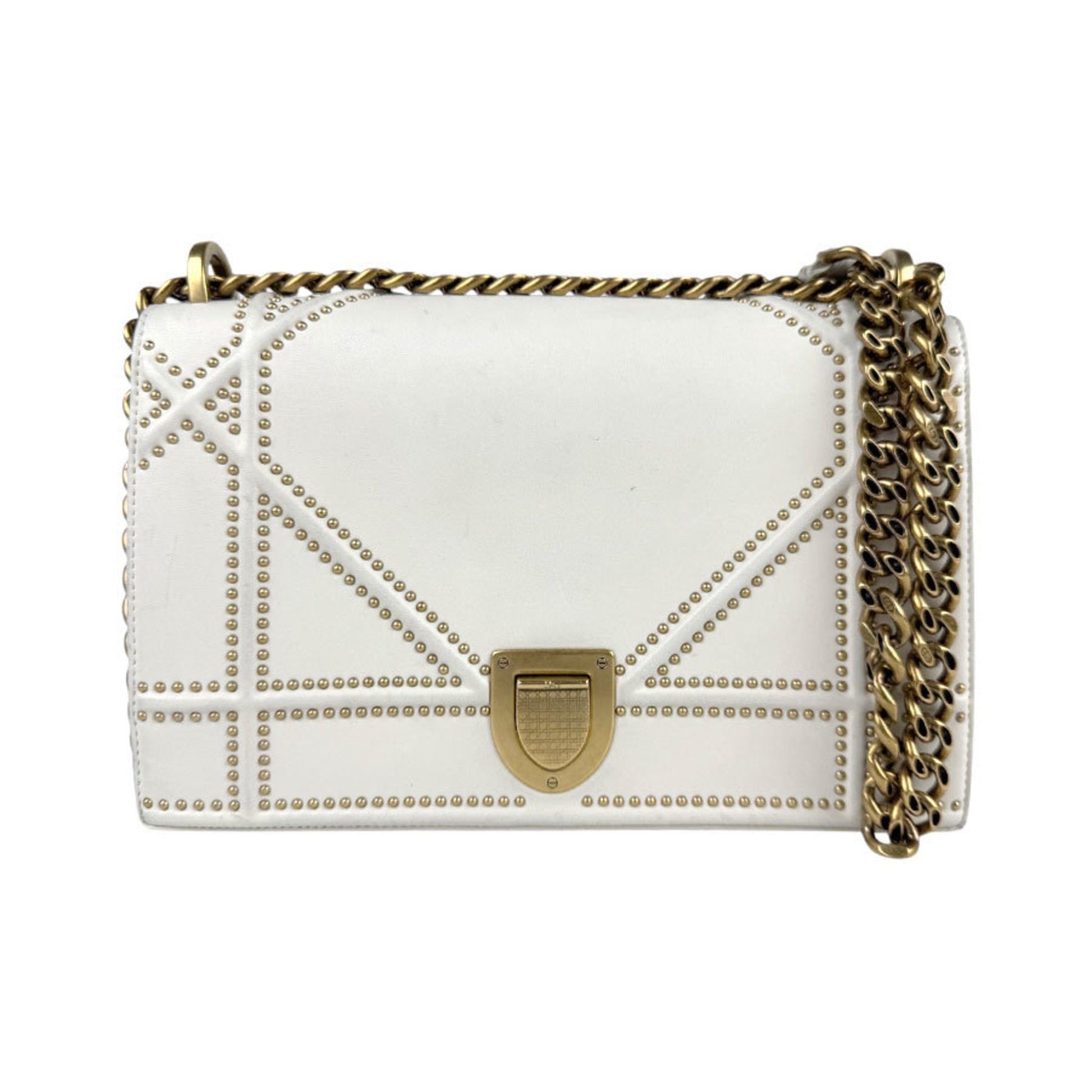 Dior Handbag Christian Off- Shoulder Bag Leather White Beige