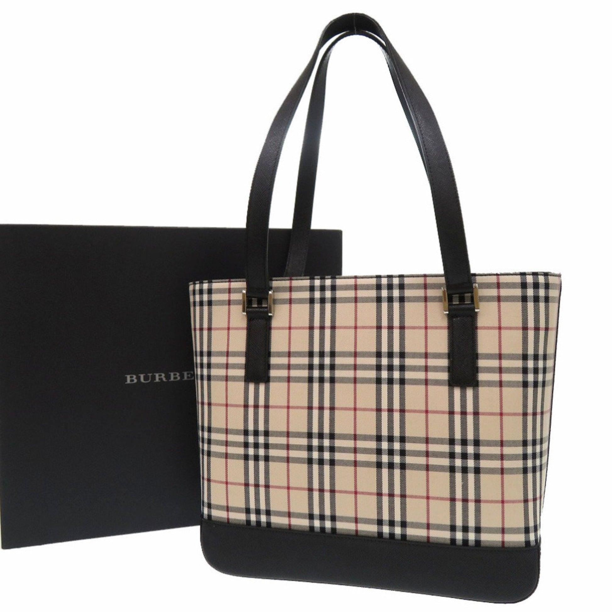 Burberry Tote Bag Leather Canvas Nylon