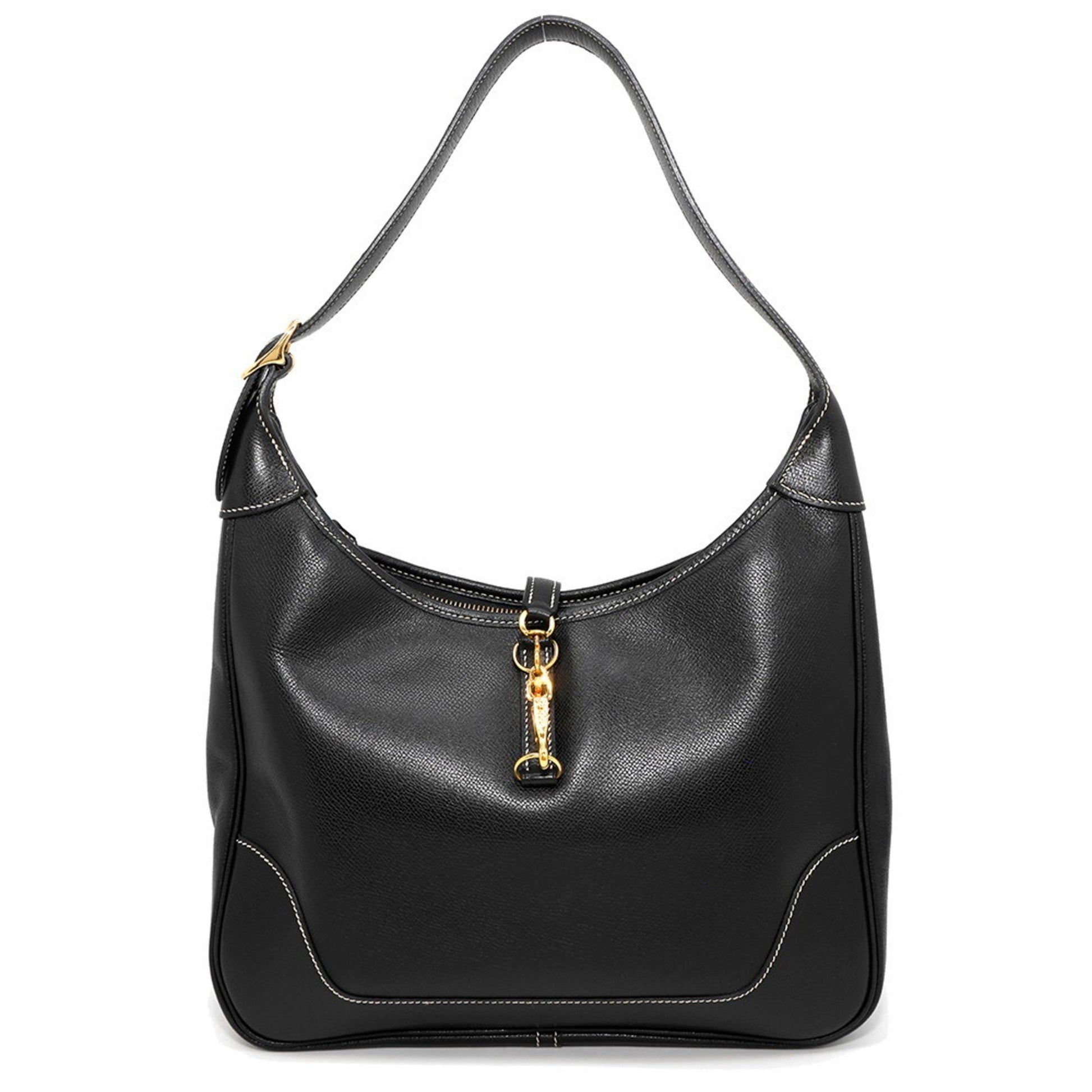 Hermes Trim Courchevel Shoulder Bag Leather Black