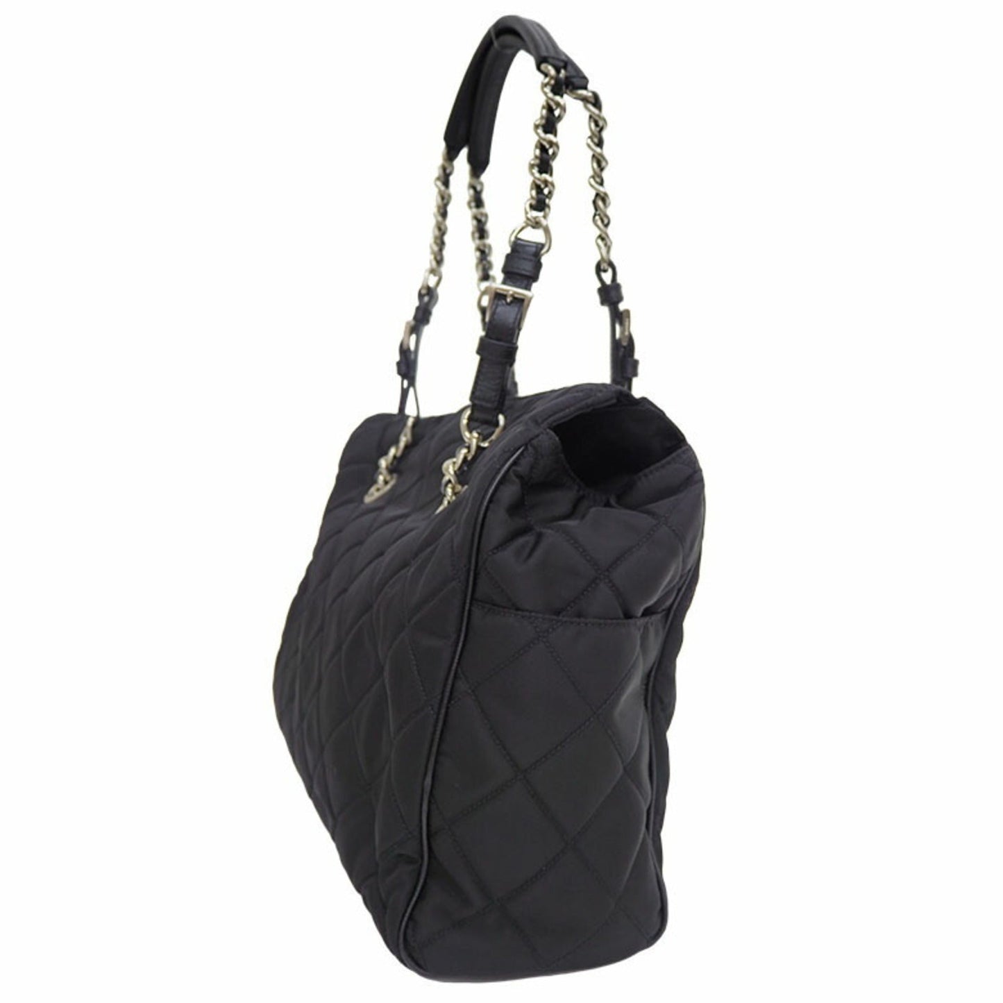 Prada Shoulder Bag Tote Quilted Black Chain