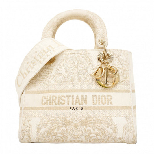 Dior Handbag Christian Canvas White Gold