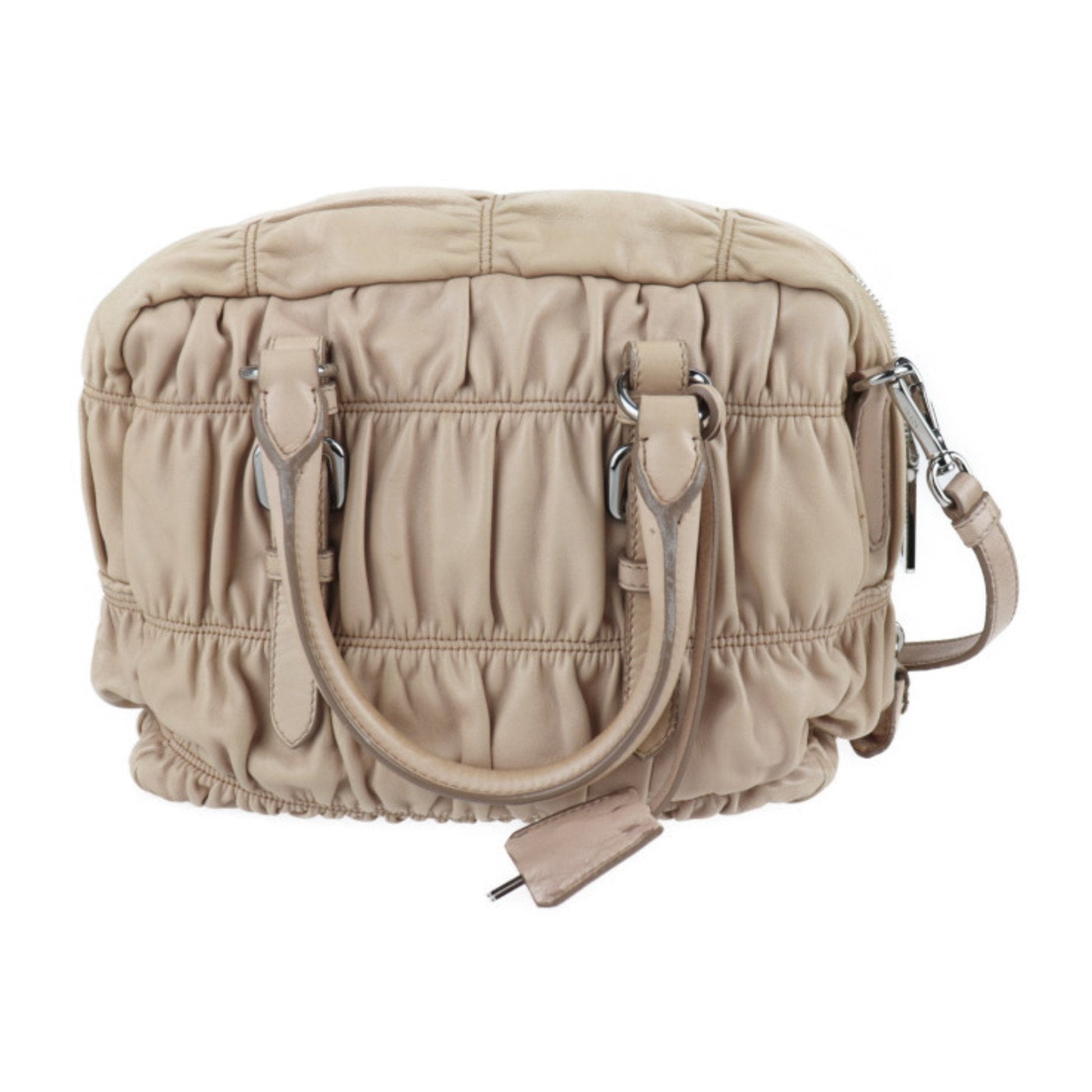 Prada Handbag Nappa Cammeo 2Way Shoulder Bag Tote Gather Leather Beige