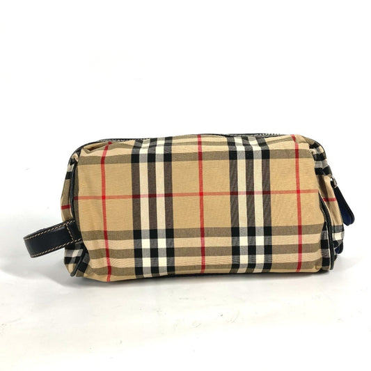 Burberry Clutch Bag Pouch Leather Canvas Black