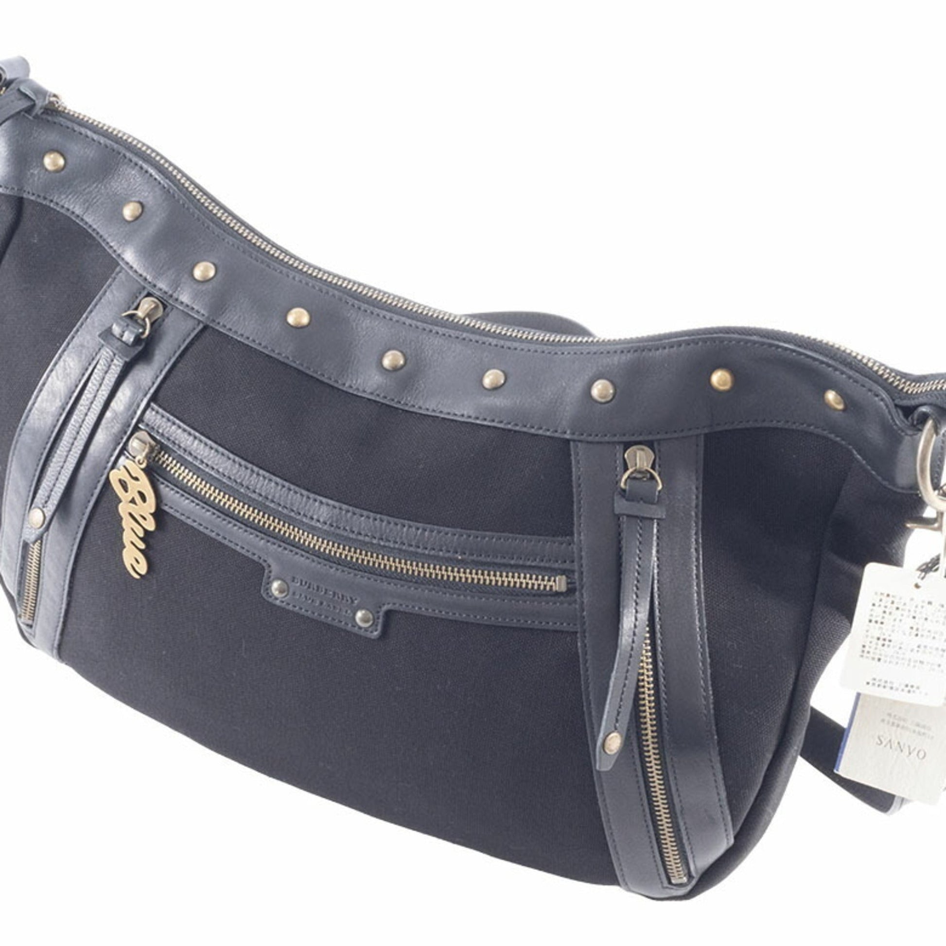 Burberry Shoulder Bag Leather Canvas Black 2