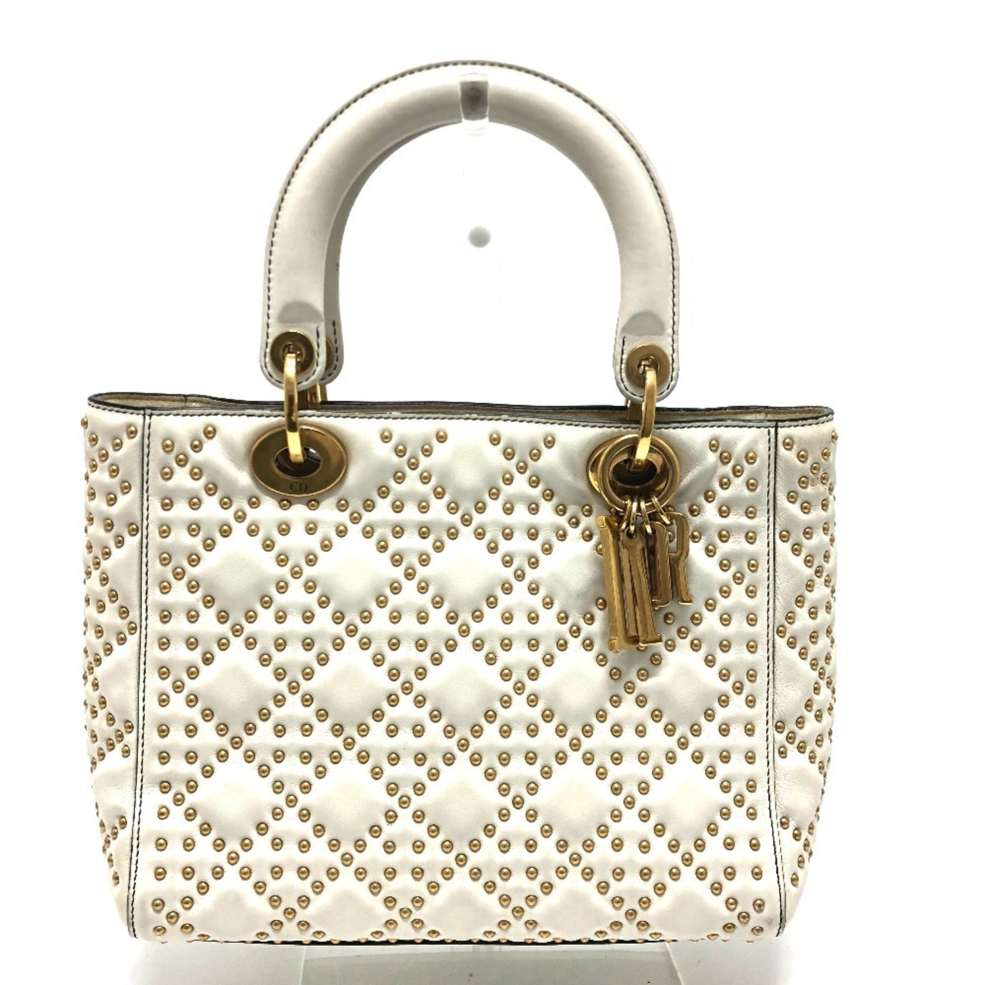 Dior Handbag Christian Lady Tote Bag Leather White