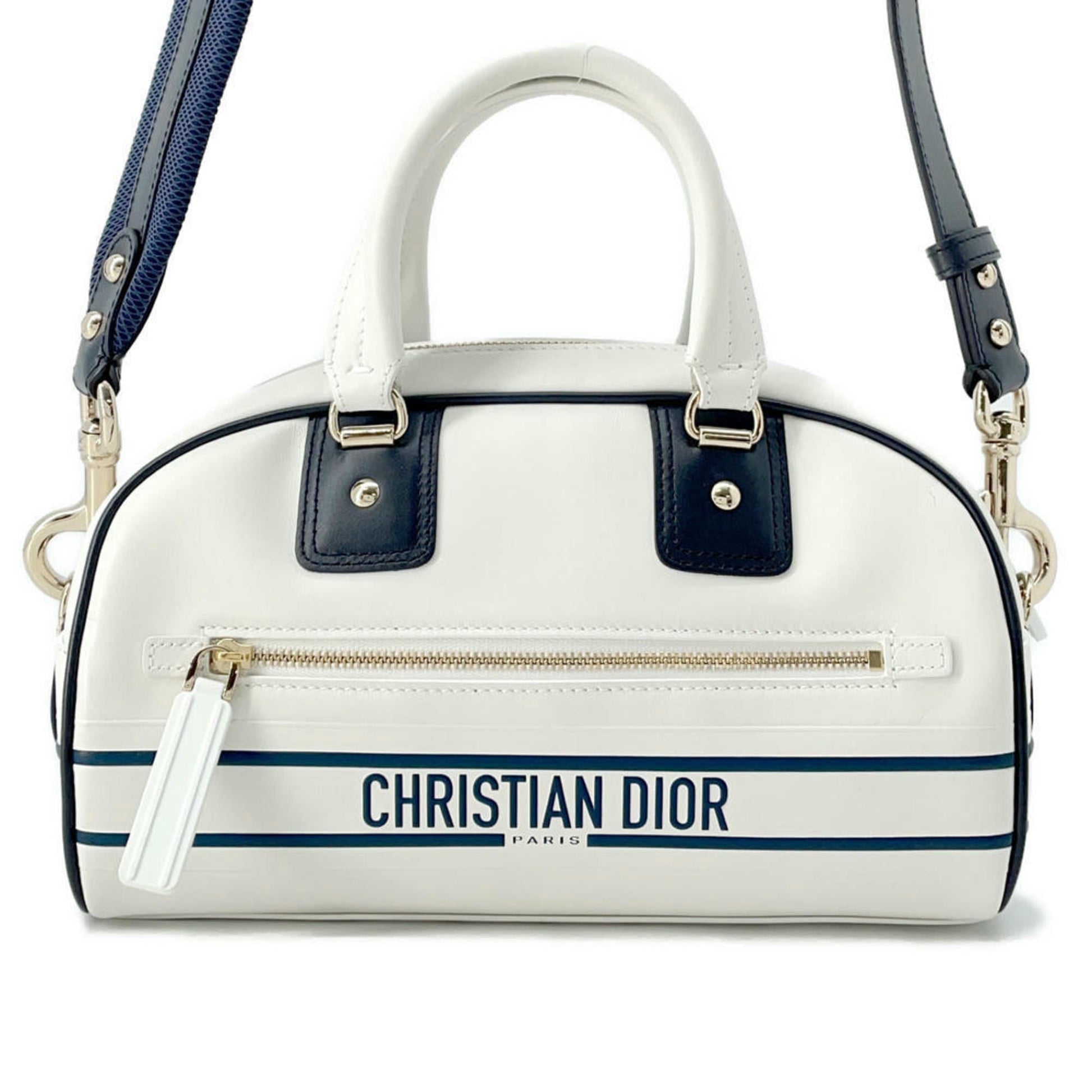 Dior Handbag Christian Rubber Leather White Navy