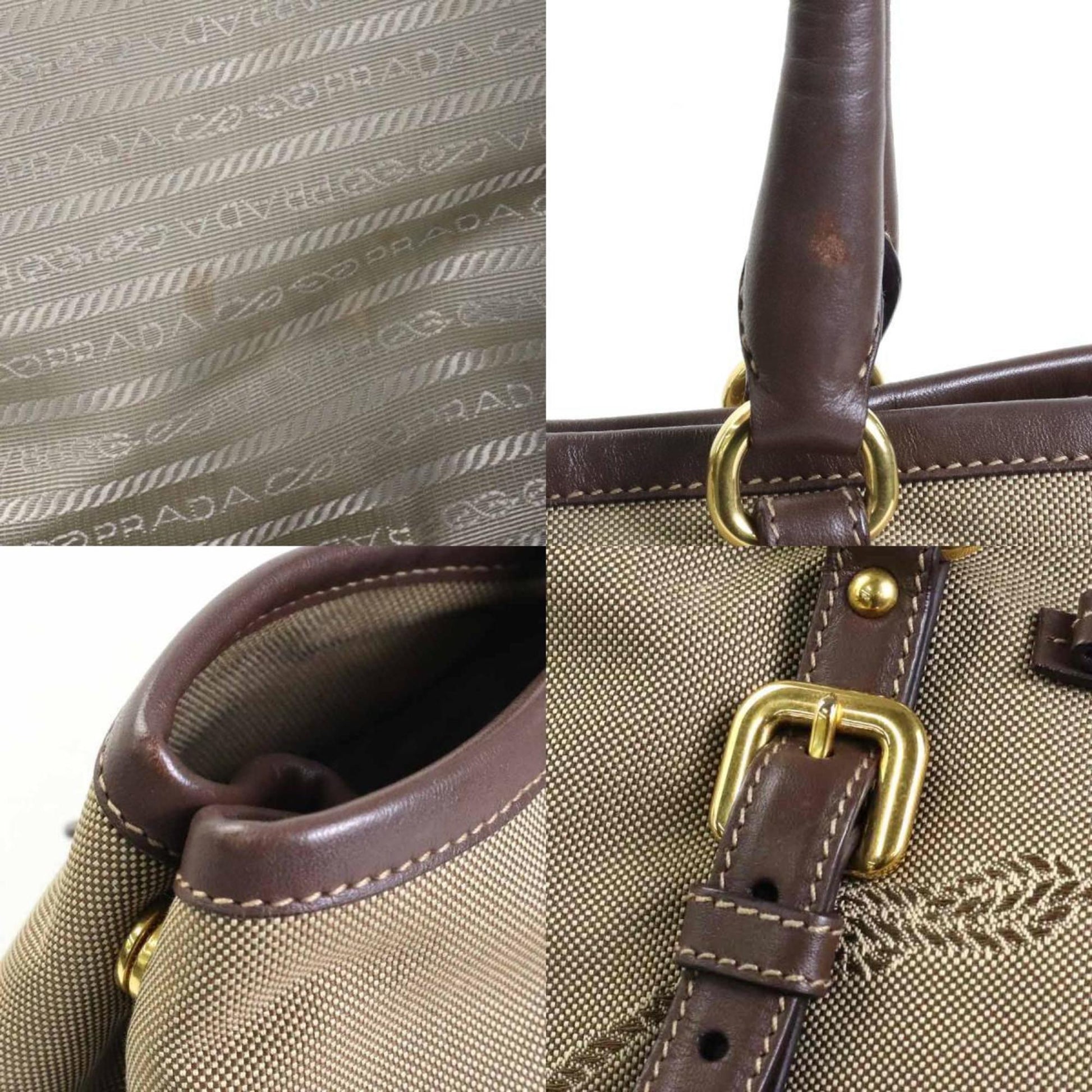 Prada Handbag Shoulder Bag Ladies Leather Canvas Brown