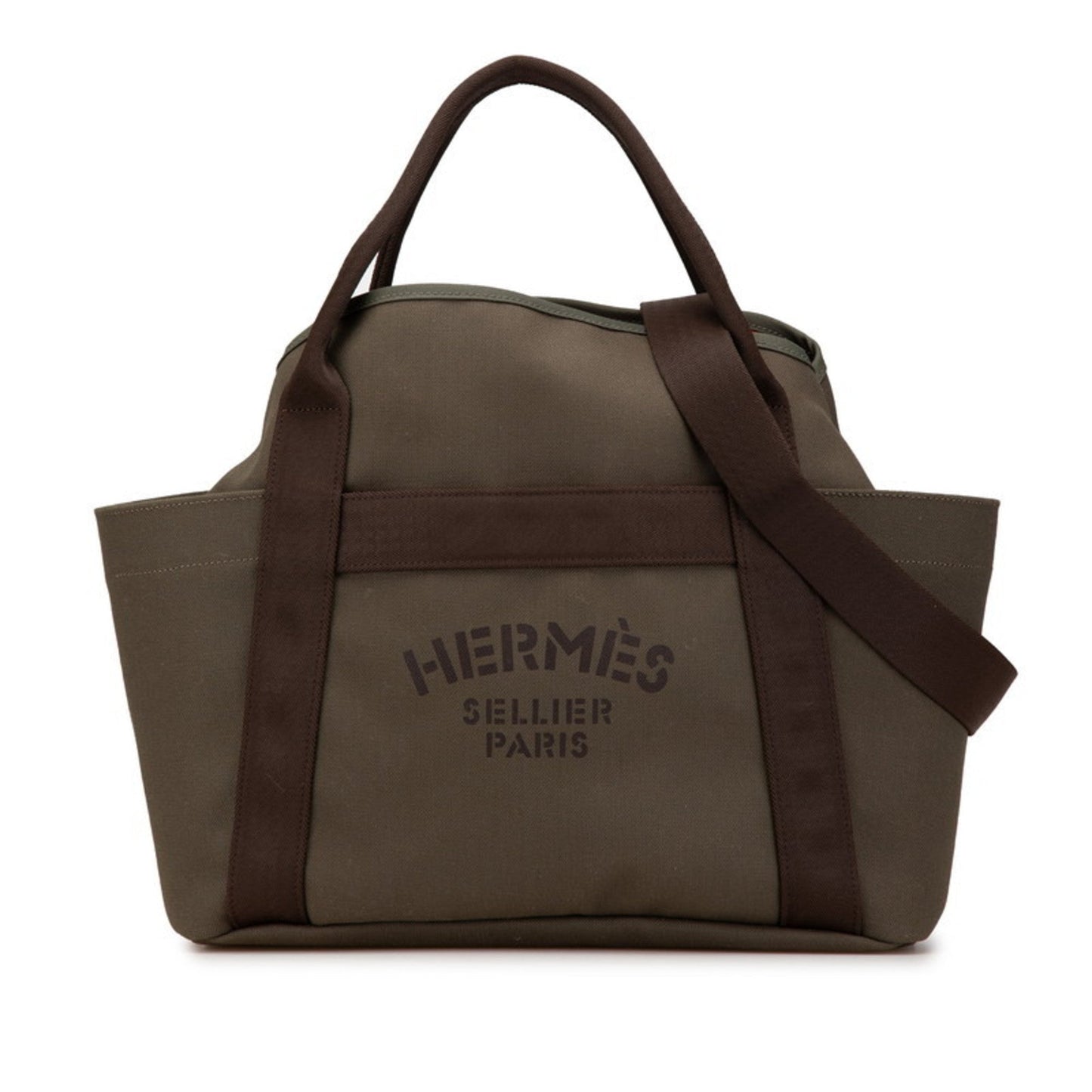 Hermes Khaki Shoulder Bag Tote Bag Canvas Green