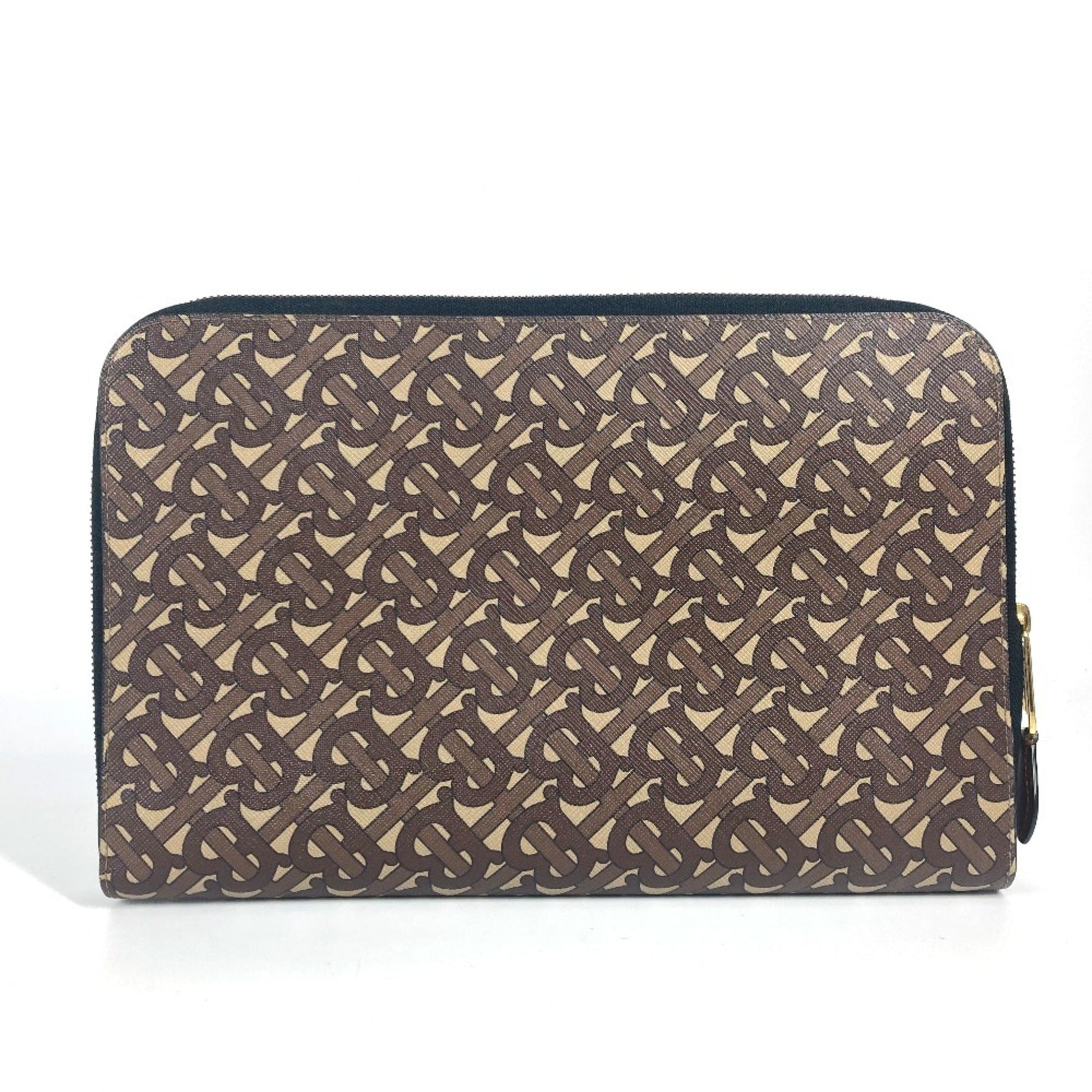 Burberry Clutch Bag Pouch Leather Canvas Brown