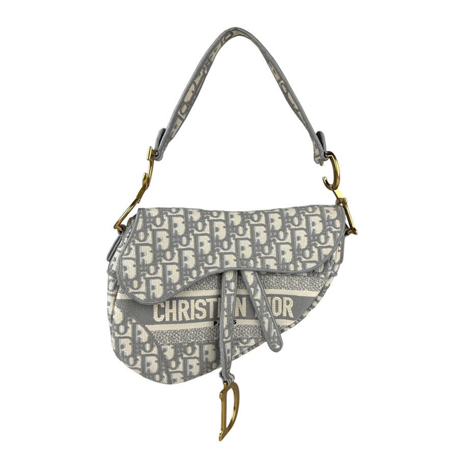Dior Handbag Christian Saddle Bag Shoulder Bag Canvas White Gray