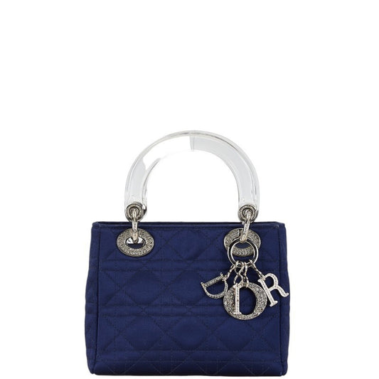 Dior Handbag Christian Plastic Satin Blue Navy