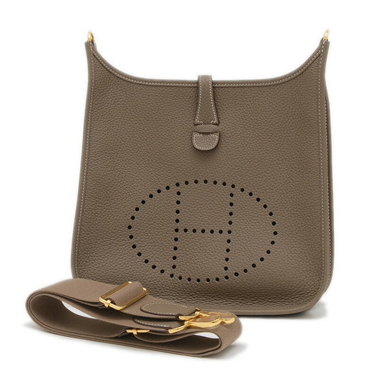 Hermes Etoupe Taurillon Clemence Shoulder Bag Leather Gray Shoulder Bag 7