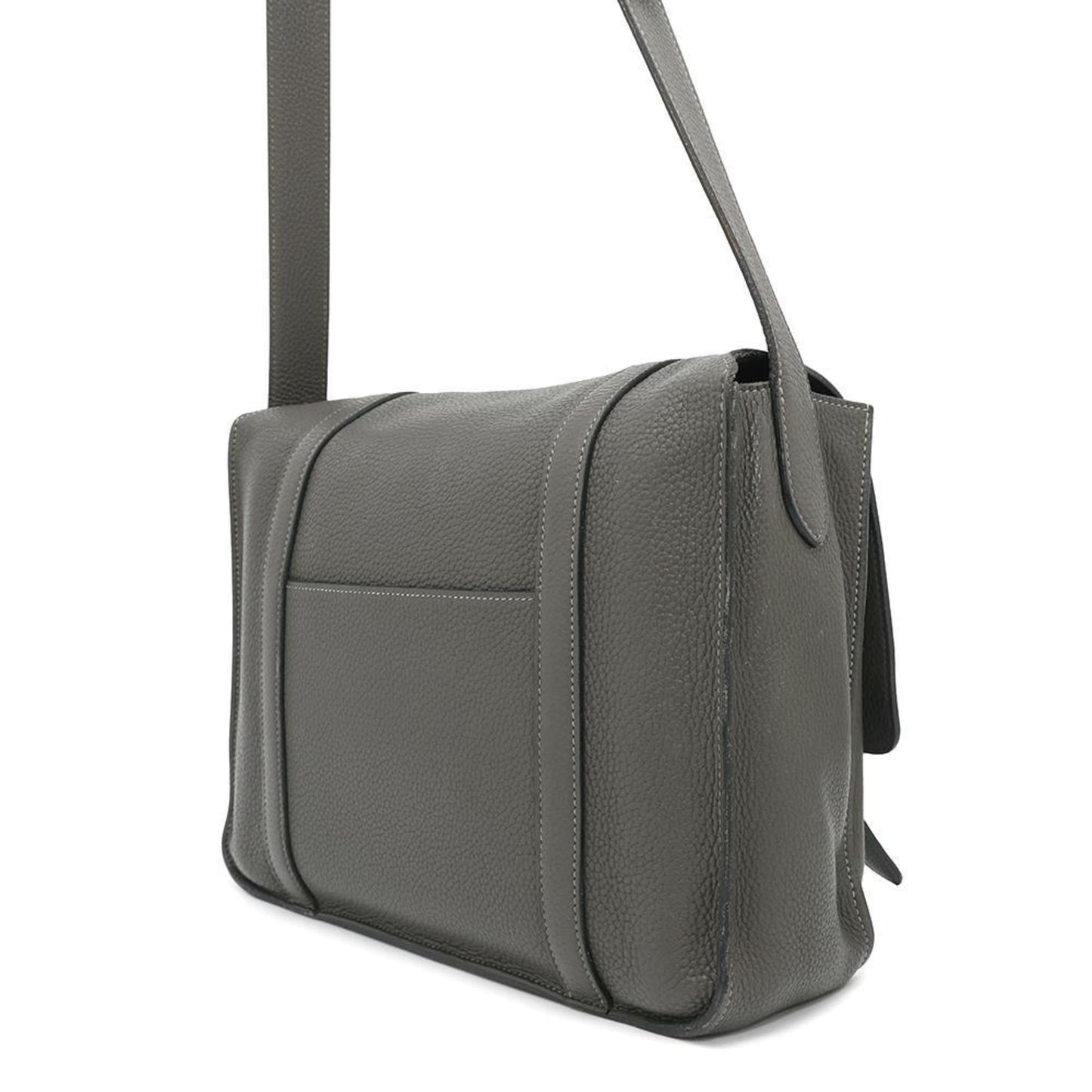 Hermes Taurillon Clemence Shoulder Bag Leather Gray