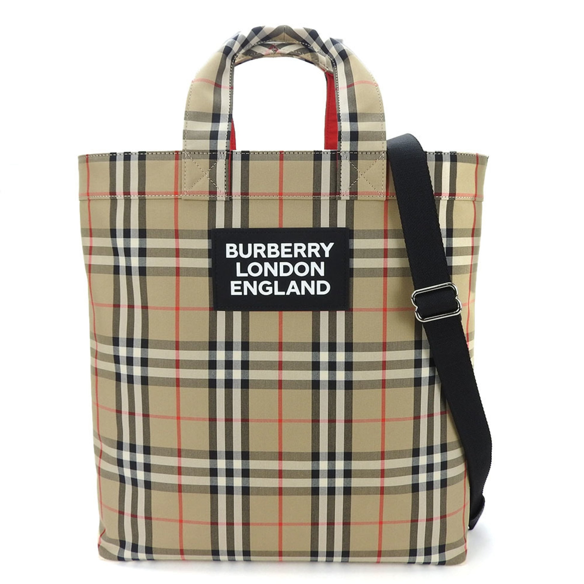 Burberry Polyester Cotton Shoulder Bag Tote Bag Black Beige