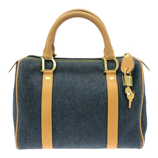 Dior Handbag Christian Cotton Boston Bag Leather Blue