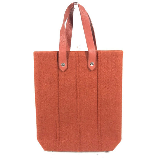 Hermes Wool Handbag Tote Bag Leather Orange