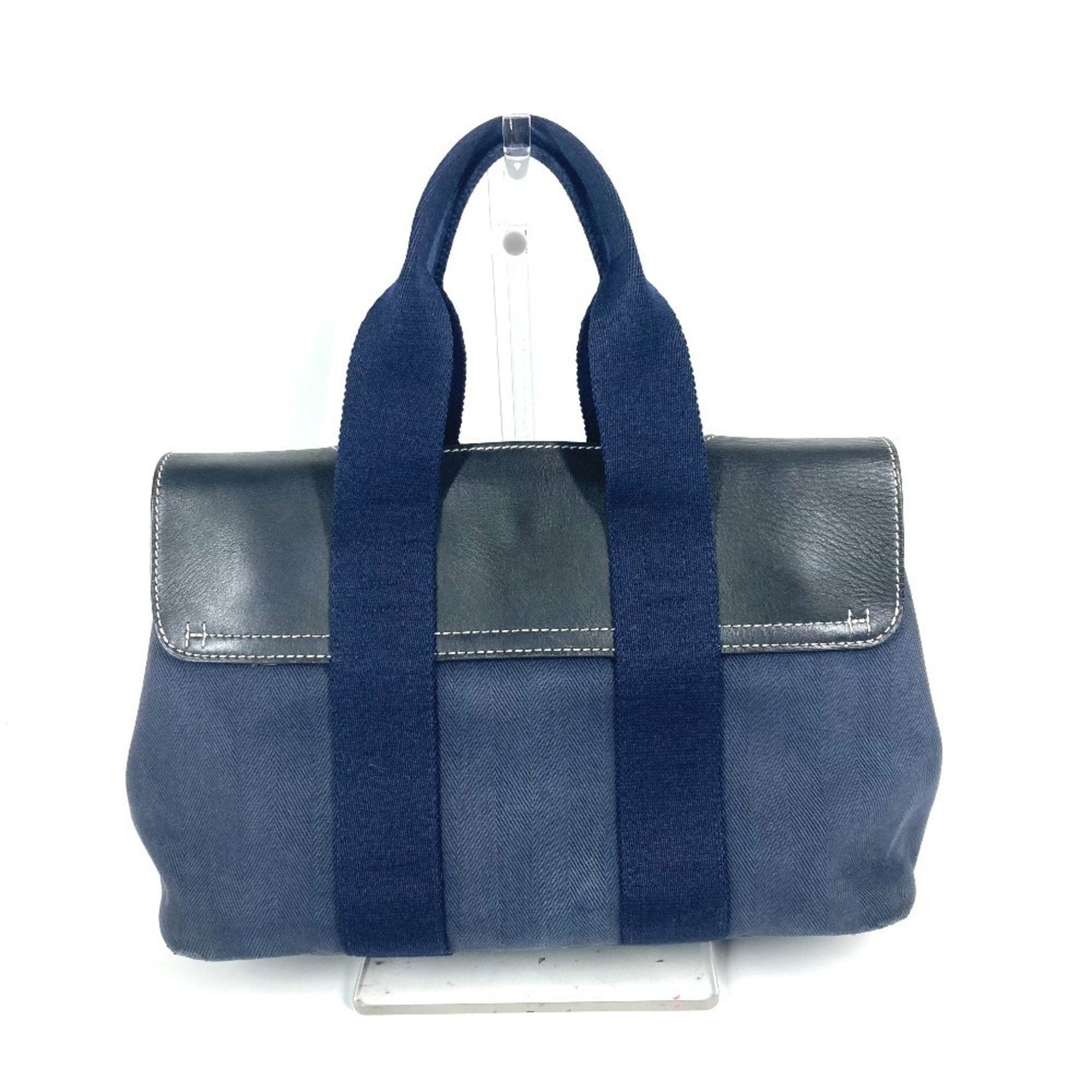 Hermes Handbag Tote Bag Leather Canvas Navy