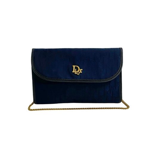 Dior Handbag Christian Pochette Shoulder Bag 2 Leather Canvas Blue