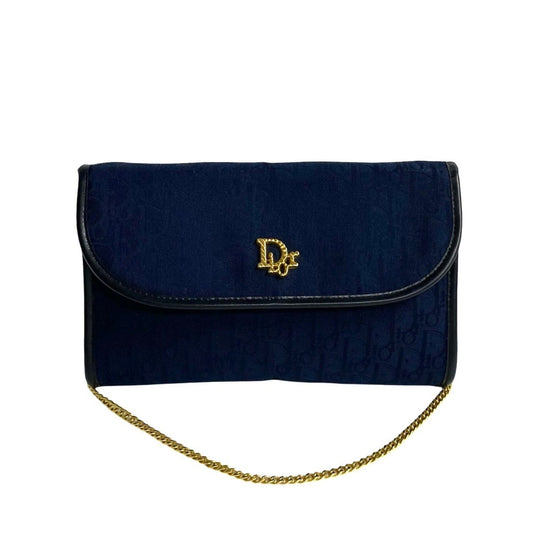 Dior Handbag Christian Shoulder Bag Leather Canvas Blue