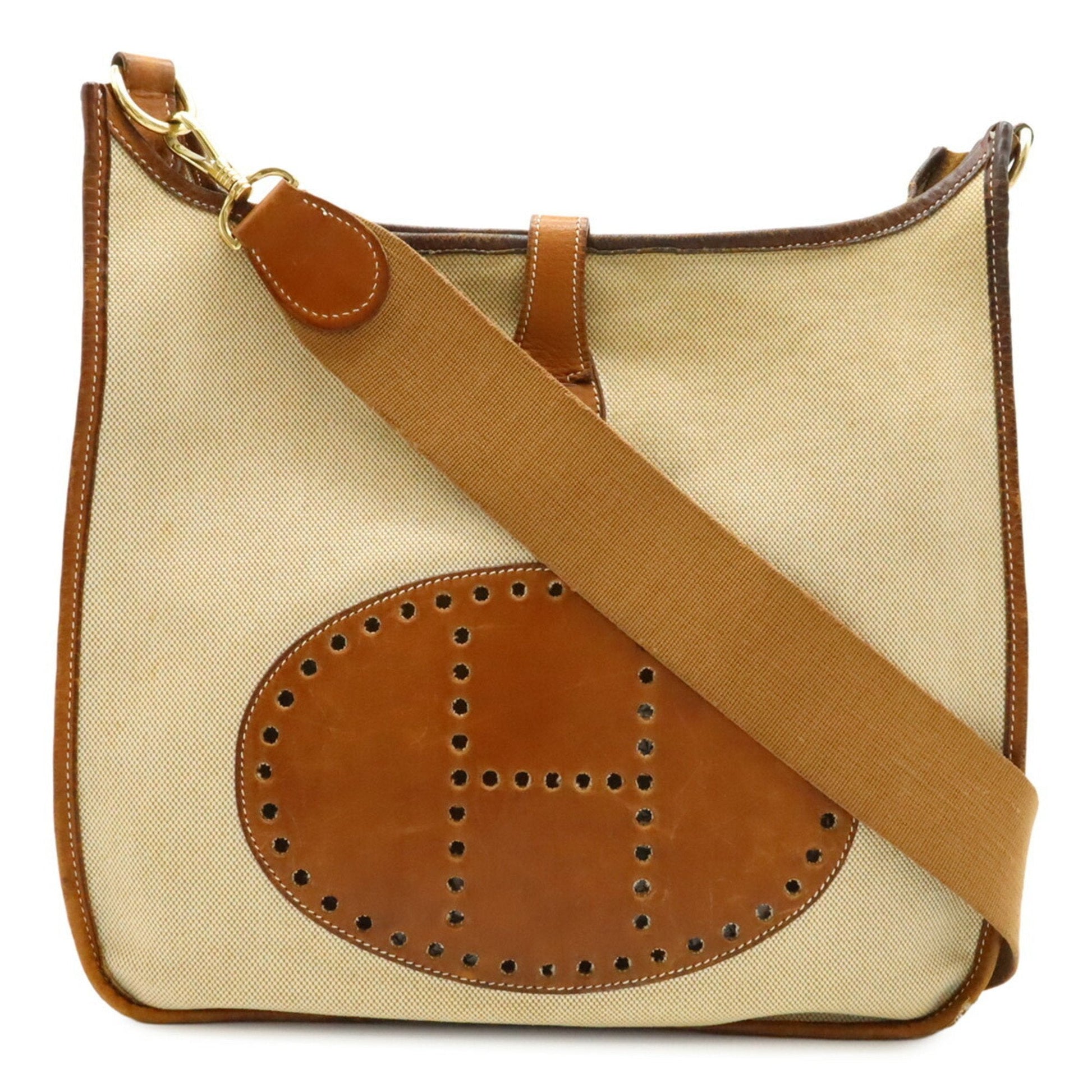 Hermes Evelyne Natural Toile Shoulder Bag Black Brown Yellow