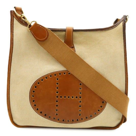 Hermes Evelyne Natural Toile Shoulder Bag Black Brown Yellow