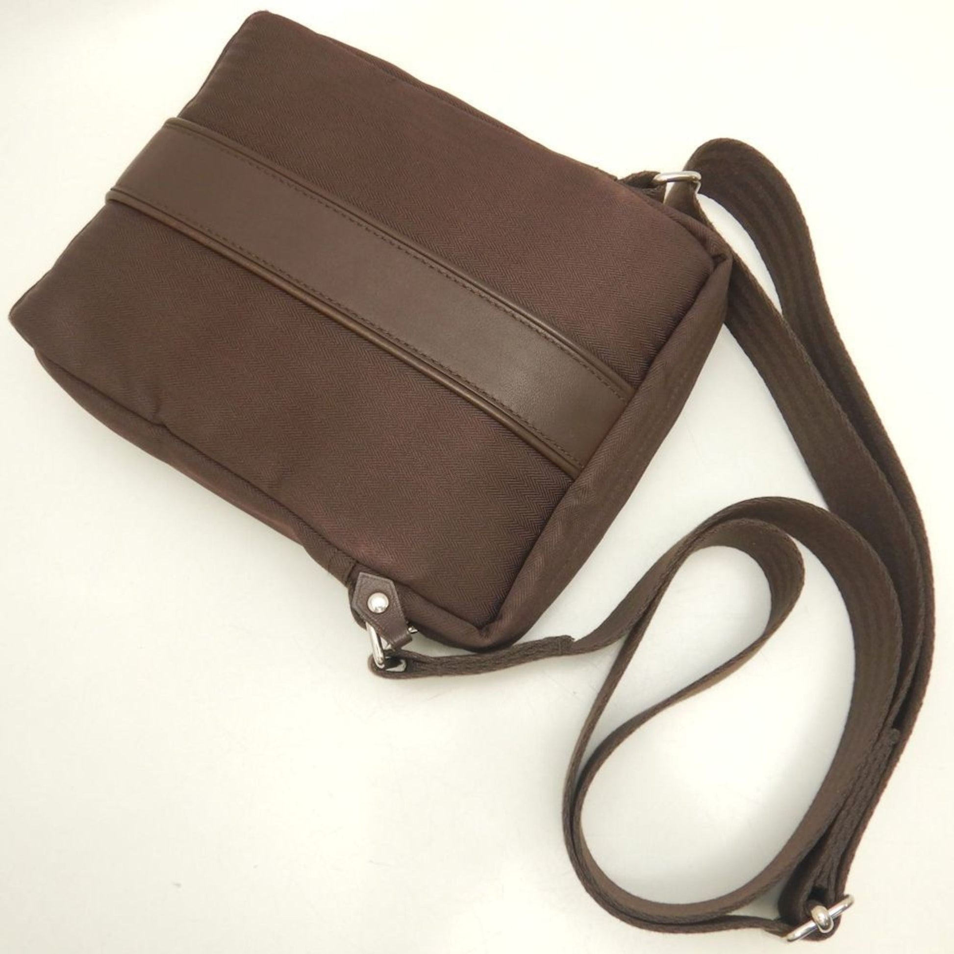 Hermes Dark Toile Chevron Shoulder Bag Brown