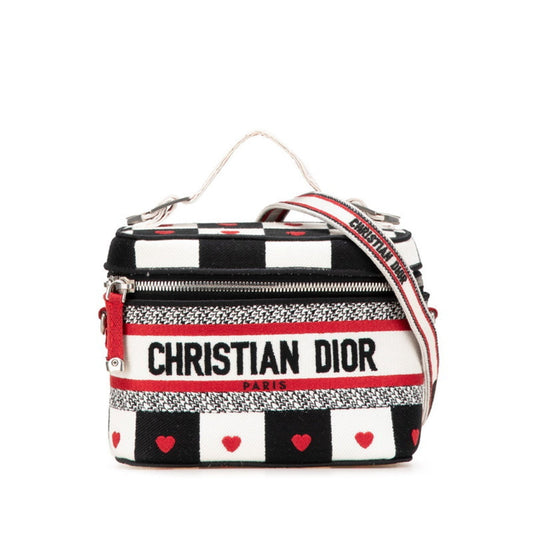 Dior Handbag Christian Color Vanity Bag Canvas Black White