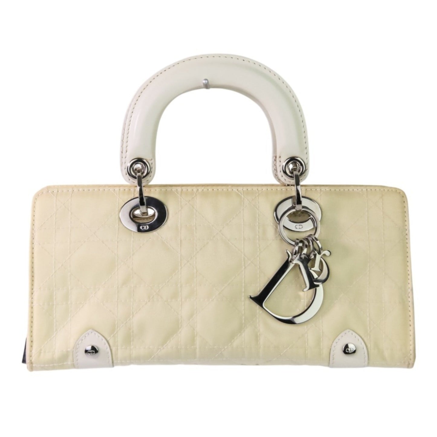 Dior Handbag Christian Off Leather Nylon White