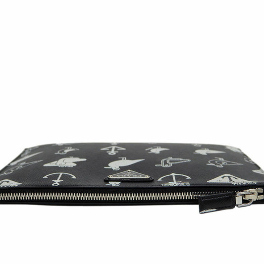 Prada Document Holder Clutch Bag Pouch Leather Saffiano Black