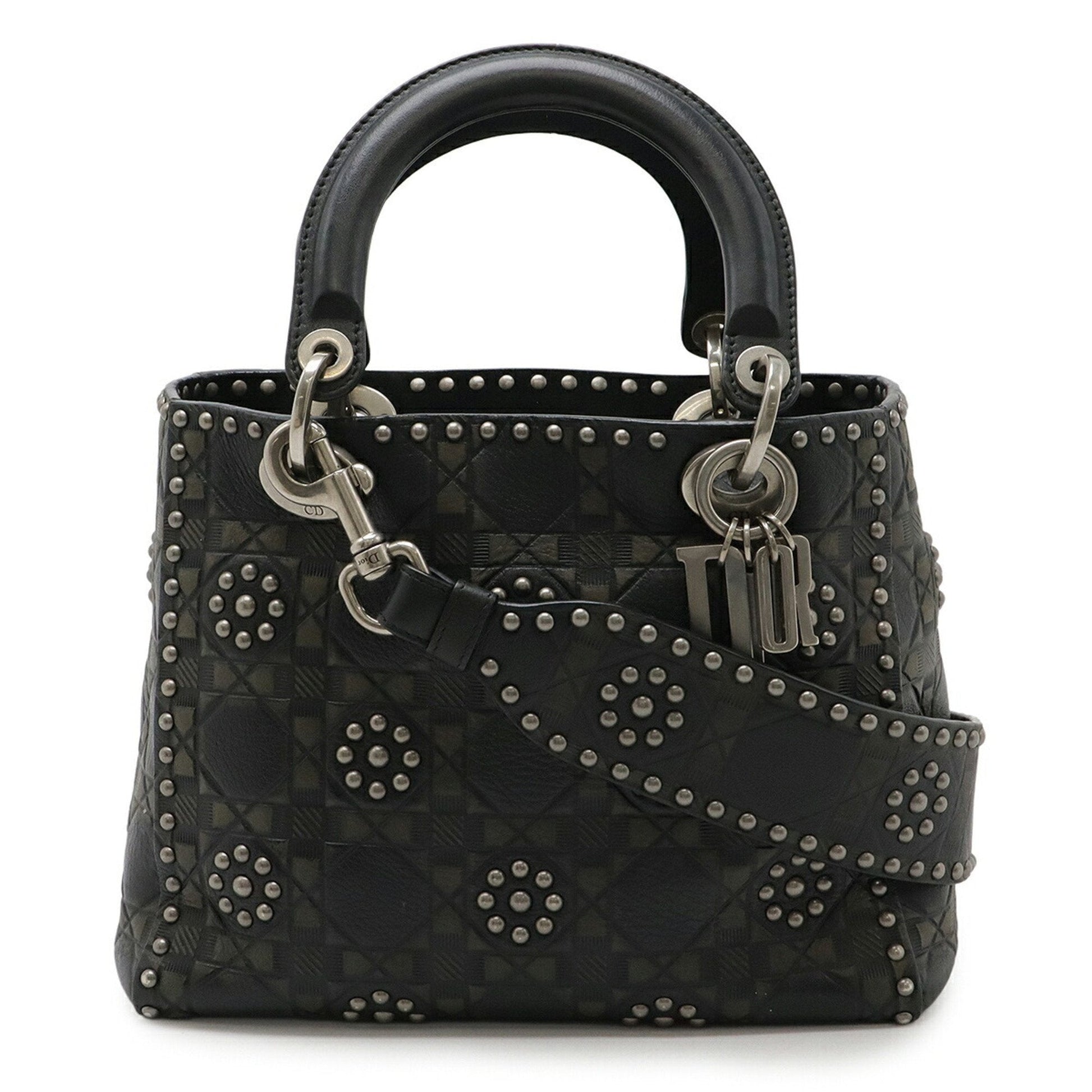 Dior Handbag Christian Khaki Shoulder Bag Leather Black Multicolor
