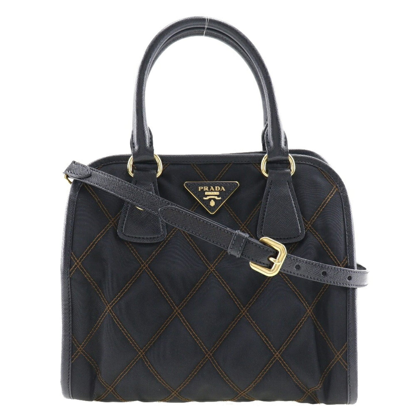 Prada Handbag 2Way Shoulder Crossbody Magnetic Type Safiano Ladies Nylon Saffiano Quilted Shoulder Bag