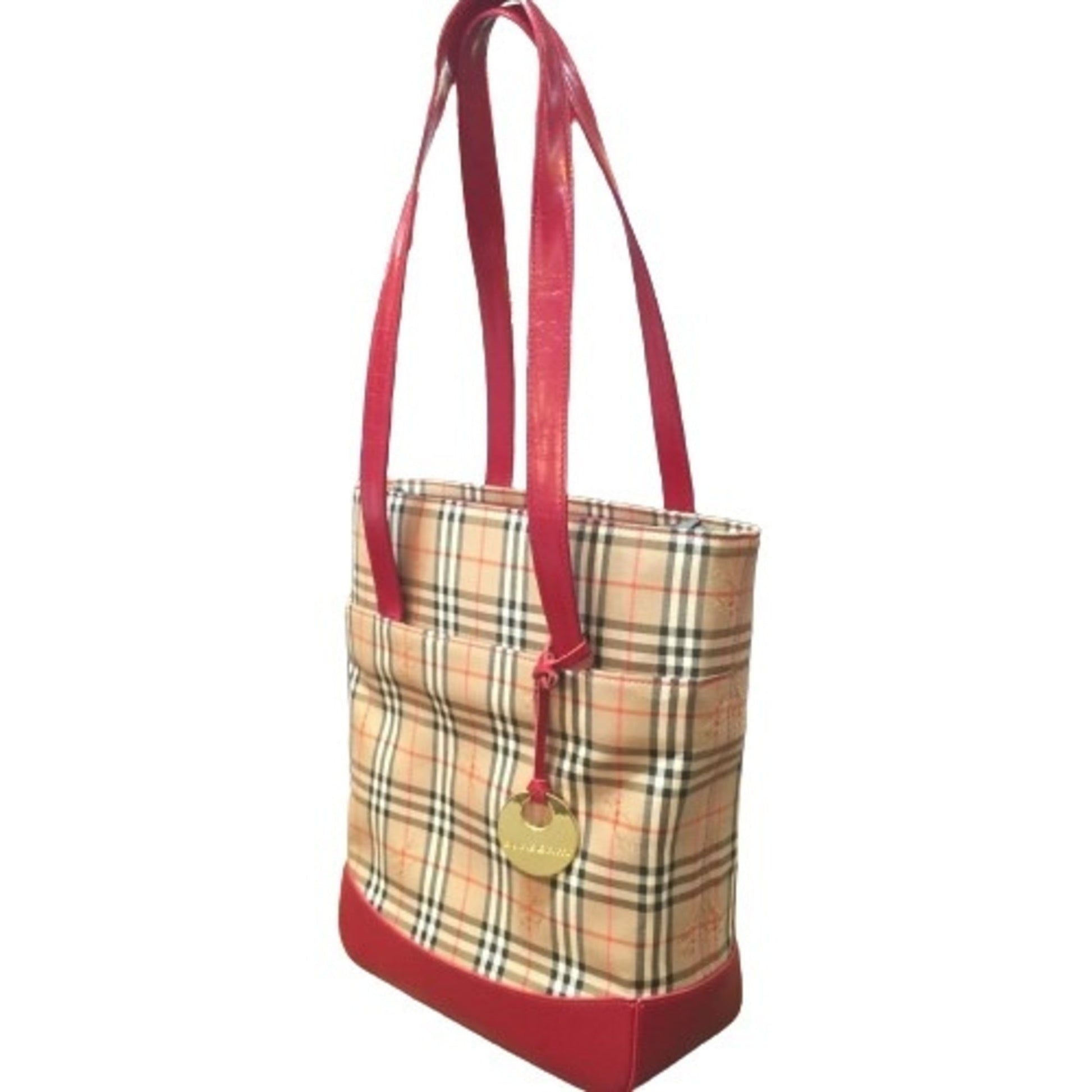Burberry Color Tote Bag Canvas Beige Red