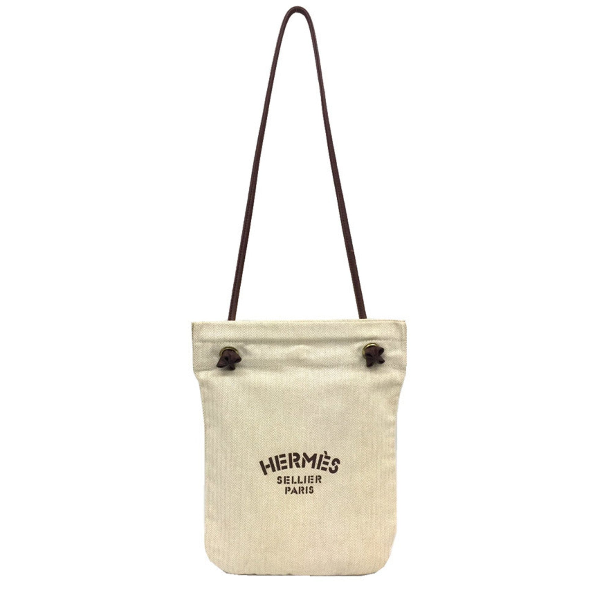 Hermes Dark Natural Cotton Shoulder Bag Brown