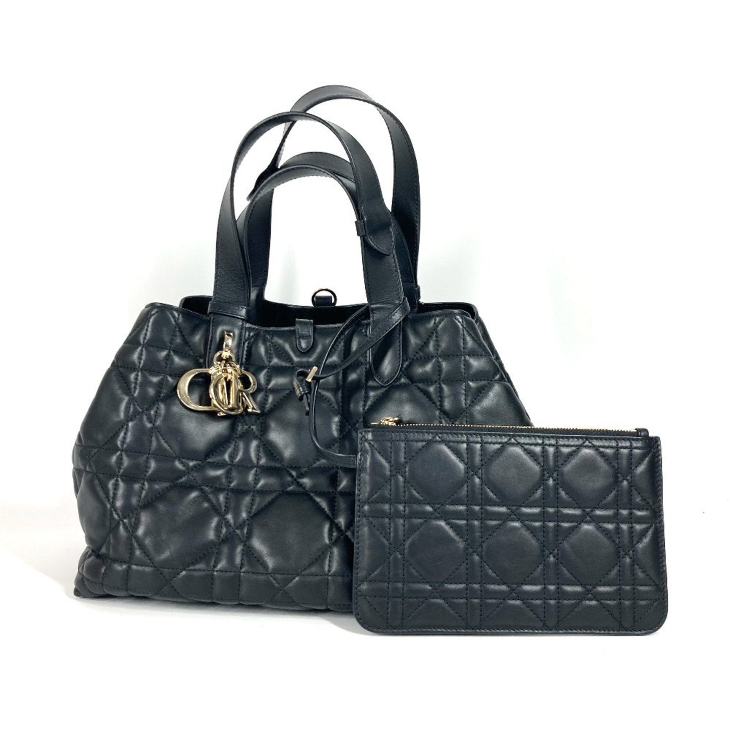Dior Handbag Christian Pouch Shoulder Bag Tote Bag Leather Black