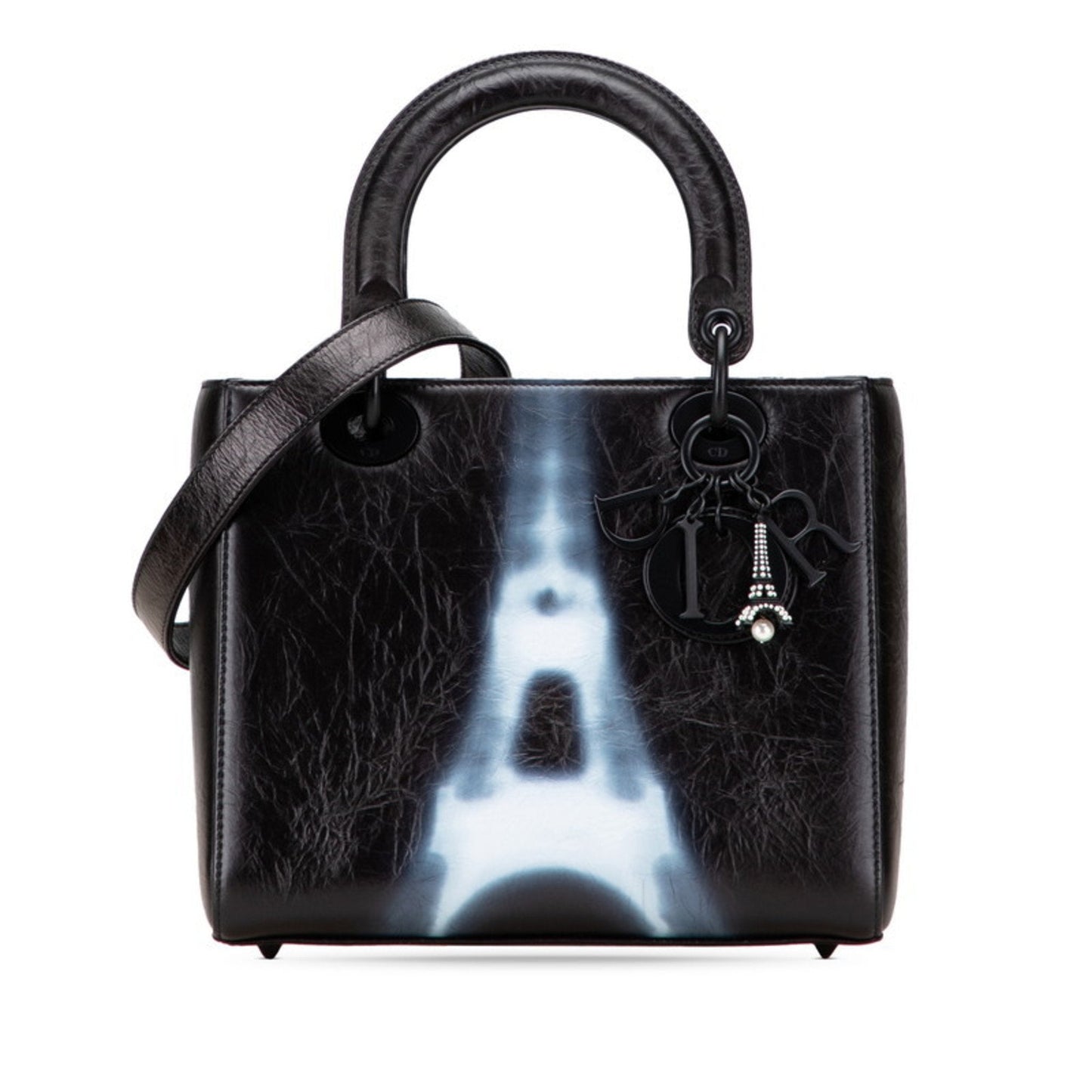 Dior Handbag Christian Lady Pvc Shoulder Bag Leather Black White