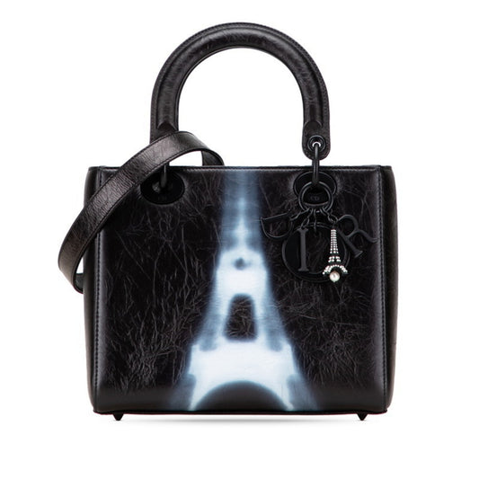 Dior Handbag Christian Lady Pvc Shoulder Bag Leather Black White
