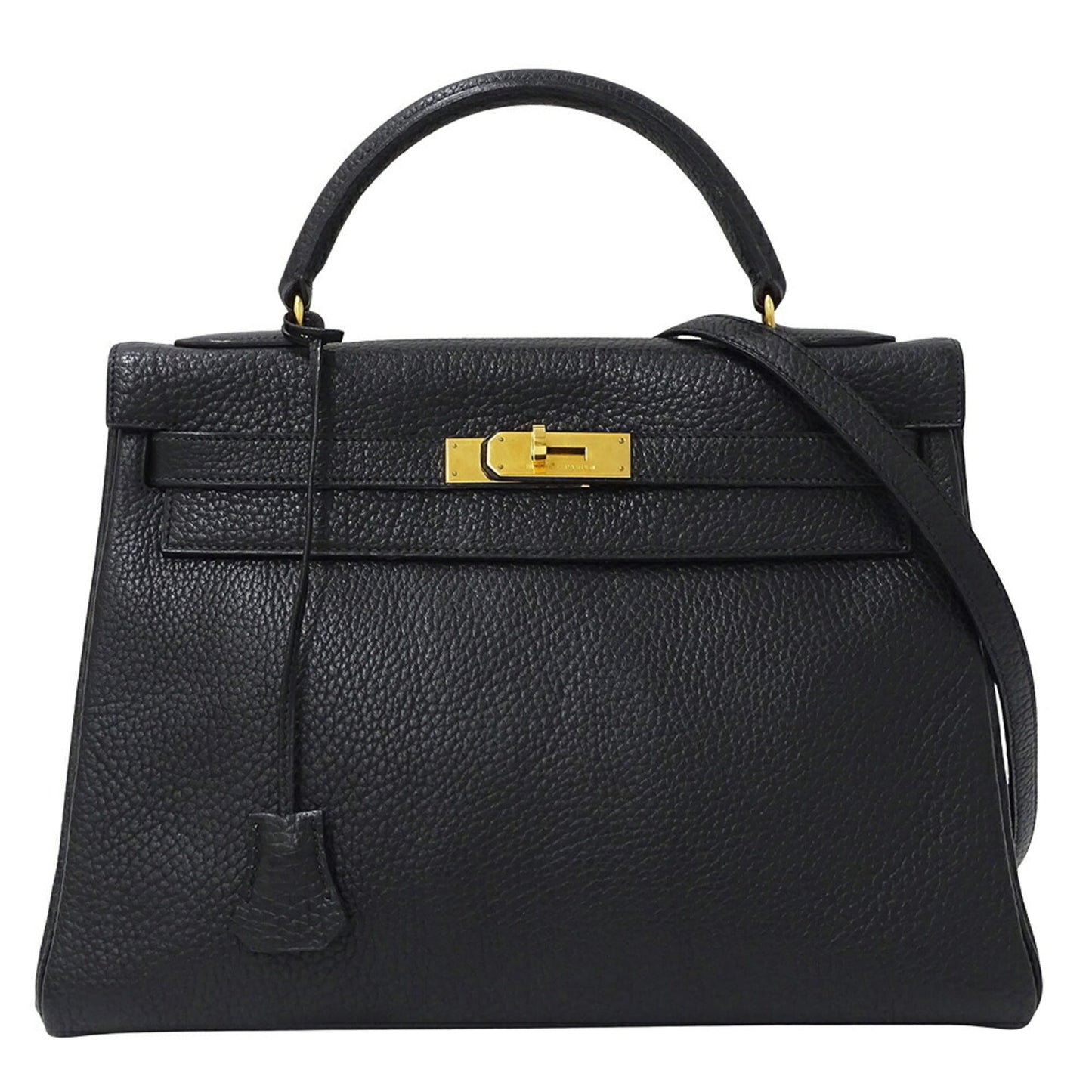 Hermes Kelly Togo Handbag Shoulder Bag Leather Black White