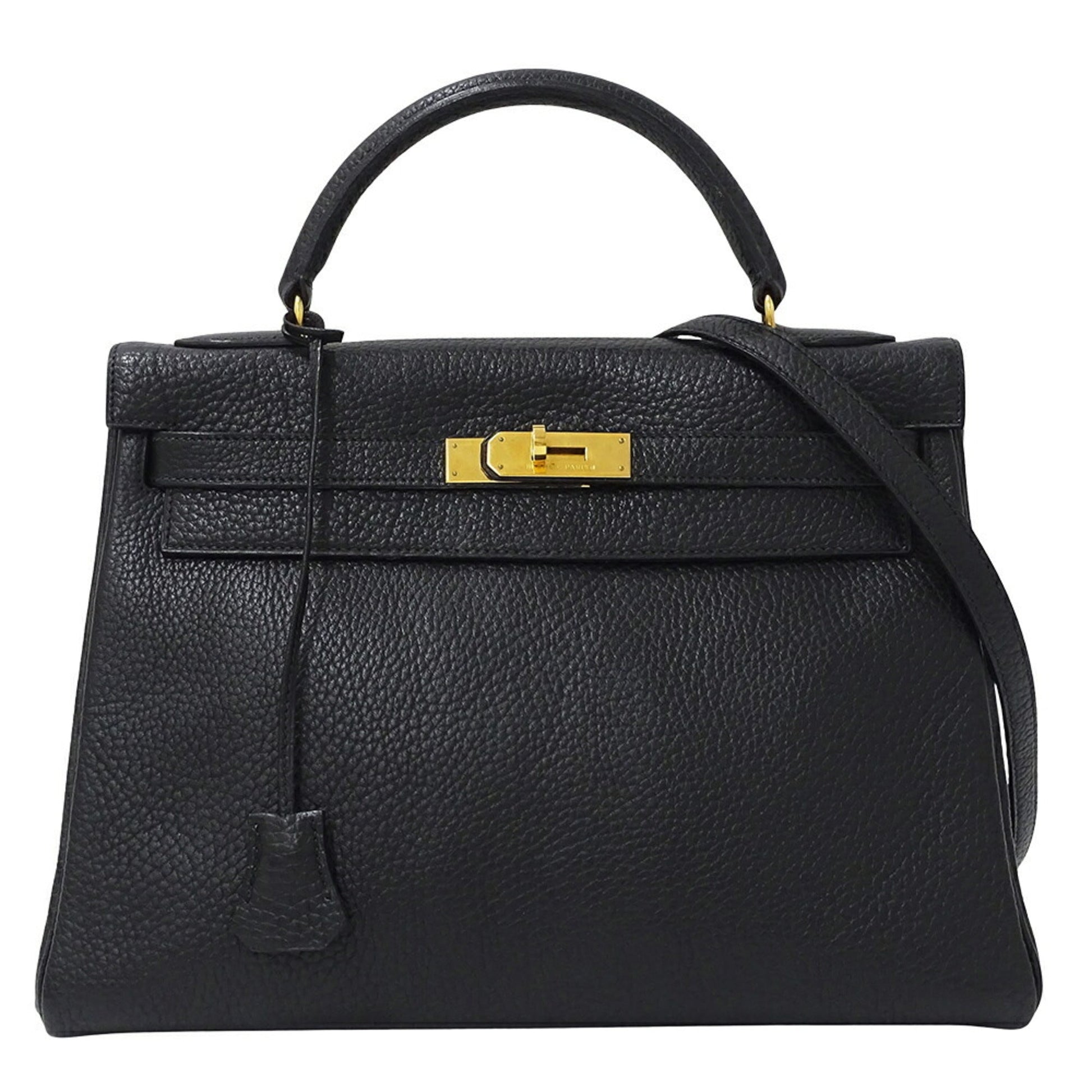 Hermes Kelly Togo Handbag Shoulder Bag Leather Black White