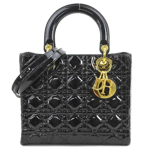 Dior Handbag Christian Shoulder Bag 3 Leather Patent Black